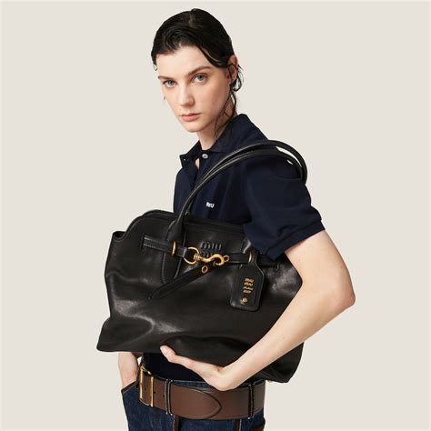 miu miu leather handle bag|Black Aventure Nappa Leather Top.